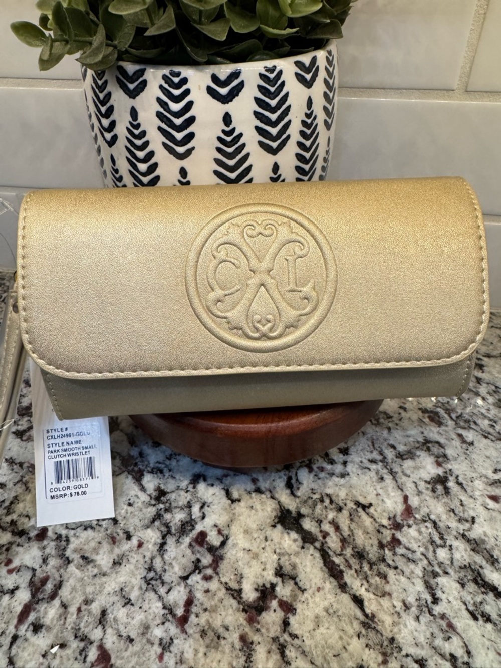 Gold Women’s Clutch Wallet with Embossed Logo